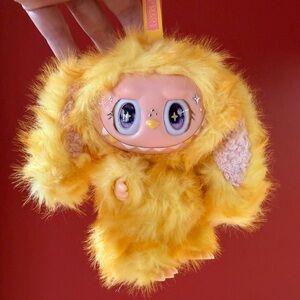 Yellow Furry Plush Labubu Keychain